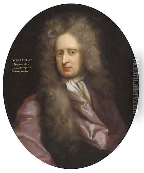 Portrait of Thomas Morley, bust-length, in a plum coloured cloak Oil Painting - Sir Godfrey Kneller