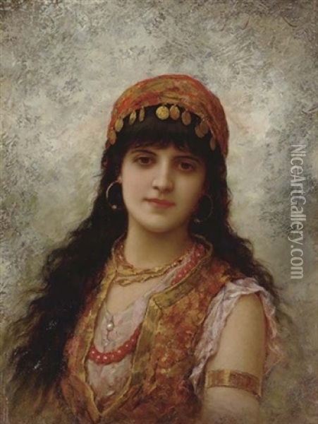 An Oriental Beauty Oil Painting - Emile Eisman-Semenowsky