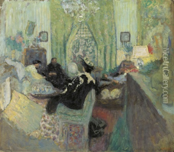 Le Salon Vert Chez Madame Aron (version I) Oil Painting - Edouard Vuillard