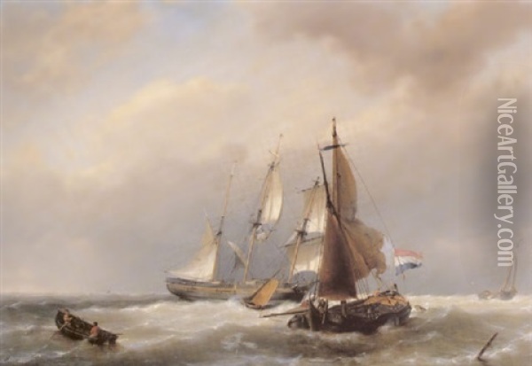 Shipping In A Stiff Breeze Oil Painting - Hermanus Koekkoek the Elder