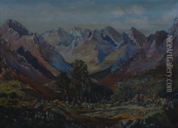 An Extensive Mountainous Landscape Oil Painting - Tinus de Jongh