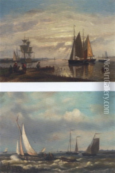 Barges In A Stiff Breeze Oil Painting - Abraham Hulk the Elder