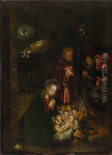 The Birth Of Christ Oil Painting - Lucas Cranach the Elder