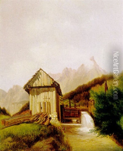 Muhlbach Mit Wehr Oil Painting - Karl Franz Emanuel Haunold