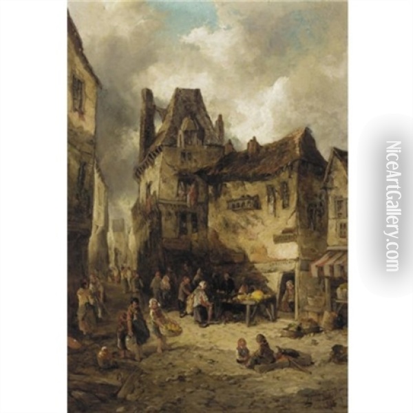 A Back Street, Rouen (+ A Street In Rotterdam; Pair) Oil Painting - Alfred Montague
