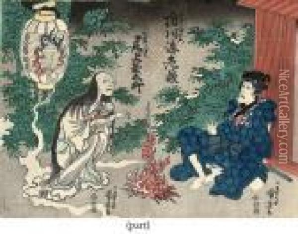 The Actor Onoe Kikugoro As The Ghost Of Oiwa Oil Painting - Utagawa Kuniyoshi