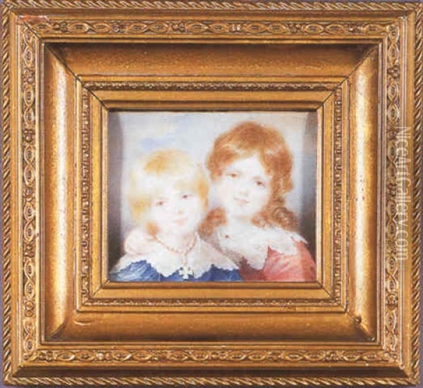 Portrait Of Two Young Girls In Antebellum Southern Dress Oil Painting - Charles Fraser