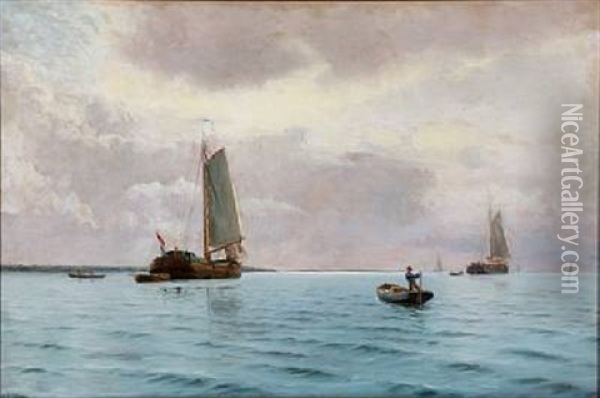 Seascape With Sailing Ships And Boats Oil Painting - Holger Luebbers