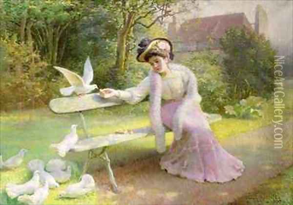 Feeding the Doves Oil Painting - Edmond Alphonse Defonte