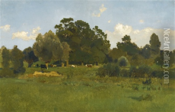 Weide Mit Kuhen (meadow With Cows) Oil Painting - Eugen Jettel