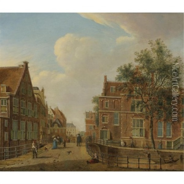 Amsterdam View With The House On The Three Canals Oil Painting - Jan Ekels the Elder