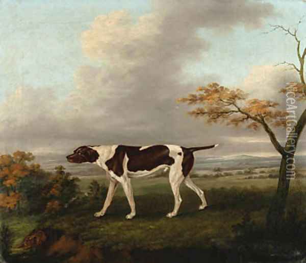 A pointer with a hare in an extensive landscape Oil Painting - John Nost Sartorius