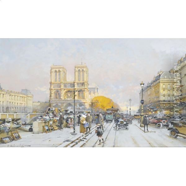 Notre Dame Oil Painting - Eugene Galien-Laloue