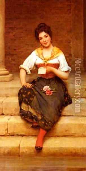 Eugene De The Love Letter Oil Painting - Blaas Eugen De