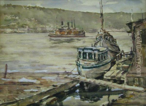 Harbor Scene Oil Painting - Edgar Forkner