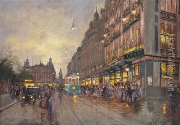 Parisian Boulevard Oil Painting - Fausto Giusto