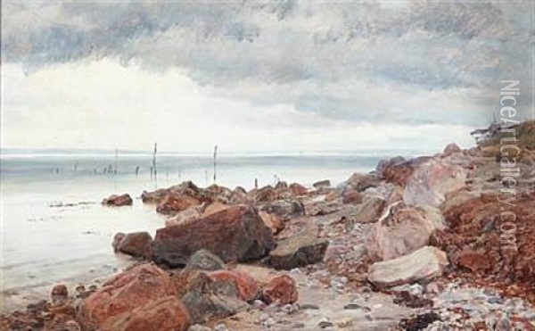 At The Seaside Oil Painting - Janus la Cour