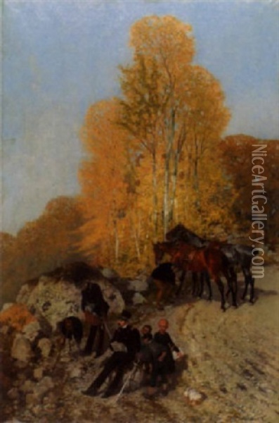 Offiziersgruppe Am Ostermundigenberg Oil Painting - Theodor Volmar