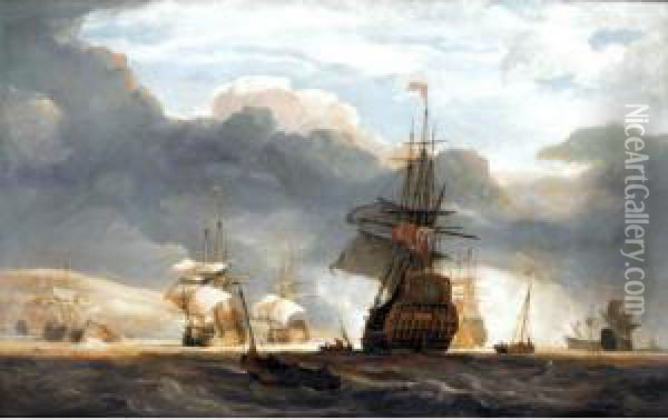 A British Squadron Off Torbay Oil Painting - John Christian Schetky