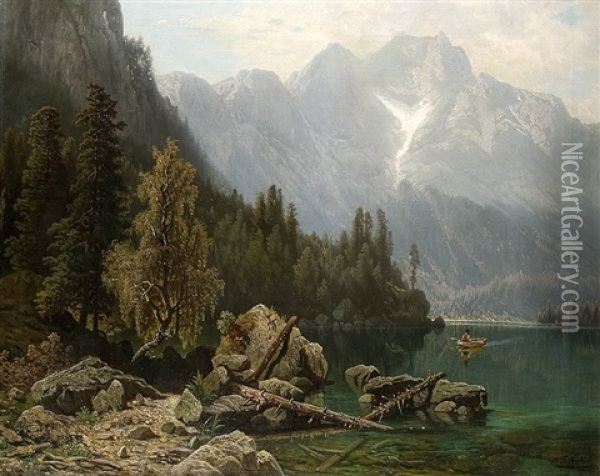 Blick Auf Den Bergsee Oil Painting - Theodor (Wilhelm T.) Nocken