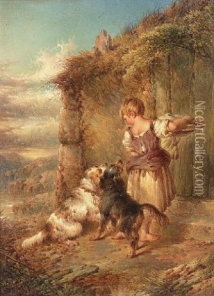 Off Hunting (+ Taking In The Washing, 1876; Pair) Oil Painting - Paul Jones