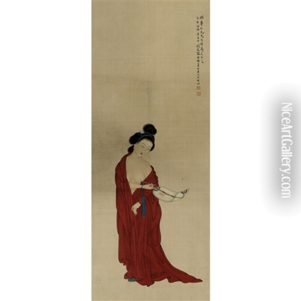 A Chinese Painting Of Maiden Oil Painting -  Rong Zuchun