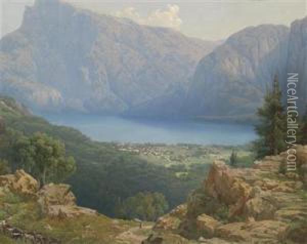 View Of The Mondsee Oil Painting - Wilhelm Theodor Nocken