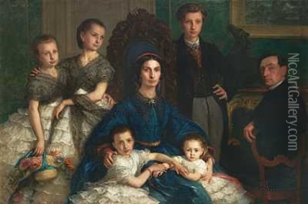 Et Familieportraet Oil Painting - Emmanuel Genty