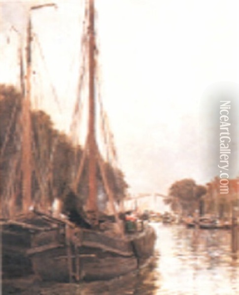 Barques De Peche Amarrees Oil Painting - Maurice Francois Auguste Courant