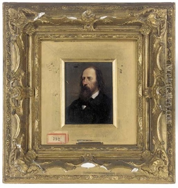 Portrait Of Alfred Lord Tennyson In A Black Suit And Tie (+ Portrait Of Henry Wadsworth Longfellow In A Black Suit; Pair) Oil Painting - Alois Heinrich Priechenfried