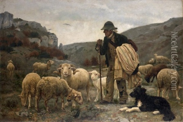 Berger Et Ses Moutons Oil Painting - Paul Vayson