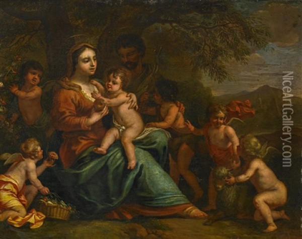 Heilige Familie In Italianisierender Landschaft, Von Putten Umgeben Oil Painting - Barend Graat