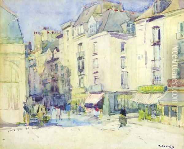 Streetscene, Dieppe Oil Painting - David Davies