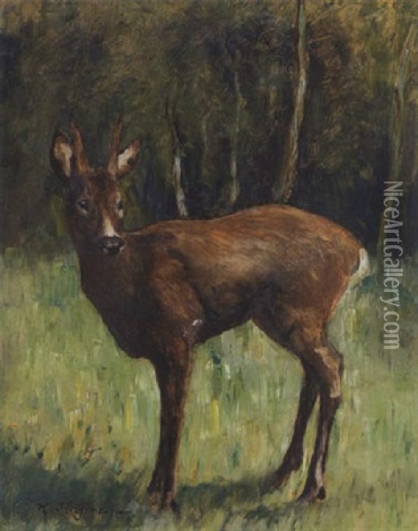 Rehbock Auf Einer Waldlichtung Oil Painting - Karl Hagemeister