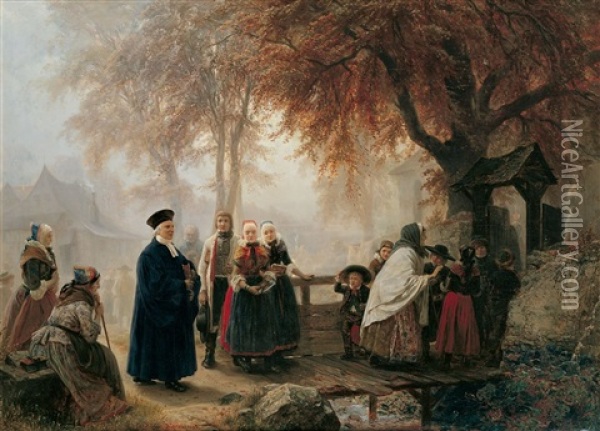 Der Kirchgang Oil Painting - Carl Wilhelm Huebner