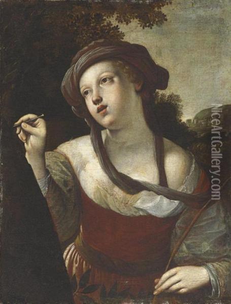 Erminia Carving The Name Of Tancred On A Tree, A Scene From Tasso Oil Painting - Alessandro Tiarini