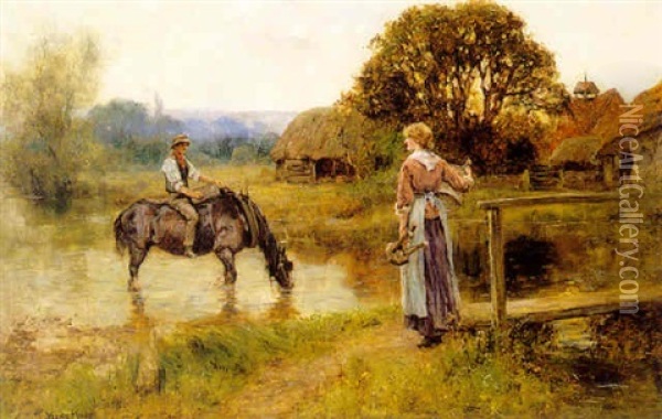 After Milking Oil Painting - Henry John Yeend King