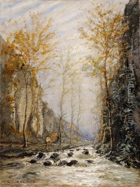 Pecheur Aupres D'un Torrent Oil Painting - Louis-Hilaire Carrand