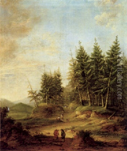 Bewaldete Landschaft Mit Rastenden Oil Painting - Johann Christian Brand
