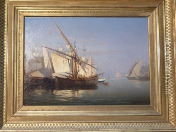 Vue Portuaire En Mediterranee Oil Painting - Pierre-Gustave Girardon