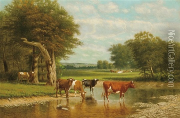 Landscape With Cattle Oil Painting - Clinton Loveridge