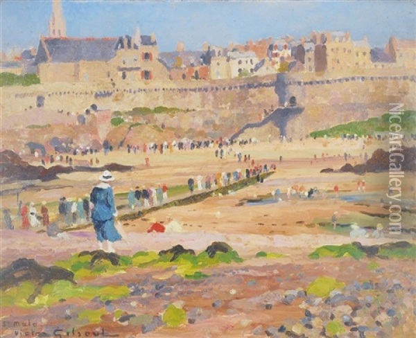 Sur La Plage De St. Malo Oil Painting - Victor Olivier Gilsoul