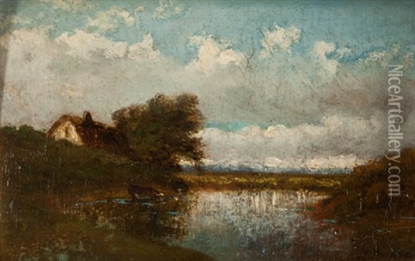 Teichlandschaft Mit Bauernhaus Oil Painting - Jules Dupre