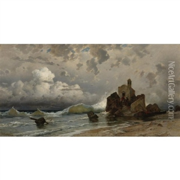 A Coastal Scene With A Sentinel's Post Oil Painting - Hermann David Salomon Corrodi