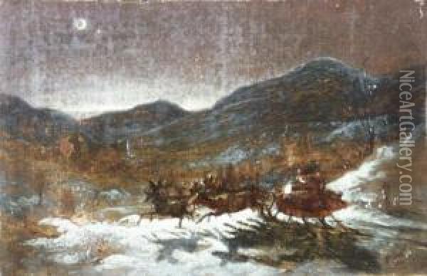 Father Christmas In A Winter Landscape Oil Painting - Thomas Nast