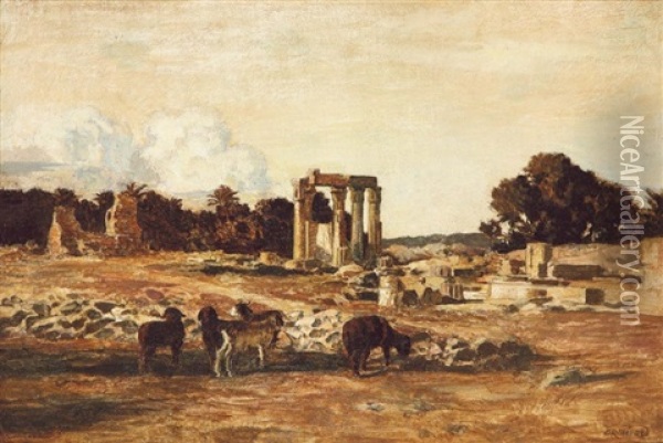Les Ruines De Medanou, Egypte Oil Painting - Emile Rene Menard