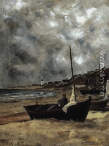 Strandlandskap Med Batar, Normandi Oil Painting - Wilhelm von Gegerfelt