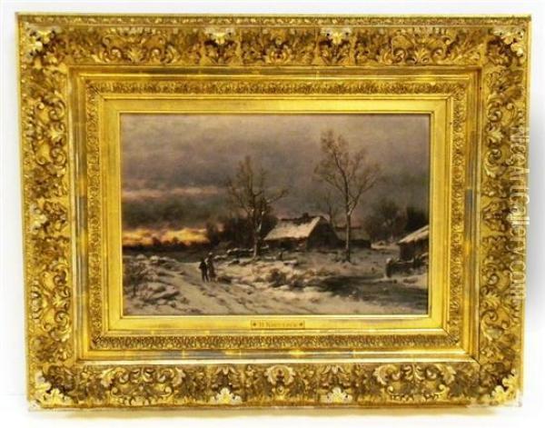 Snow Scene Landscape Oil Painting - B. Kreutzer