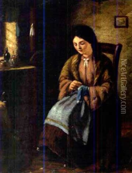 Sewing Oil Painting - Edward Charles Barnes