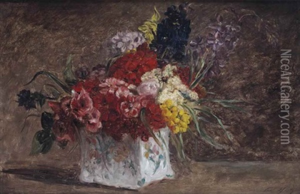 A Colourful Bouquet In A Porcelain Vase Oil Painting - Paul Huet